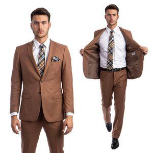 Tazzio Slim Fit 2-Piece Suit, Caramel